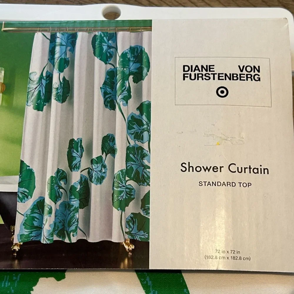 Diane Von Furstenberg Tropical Green and White Shower Curtain